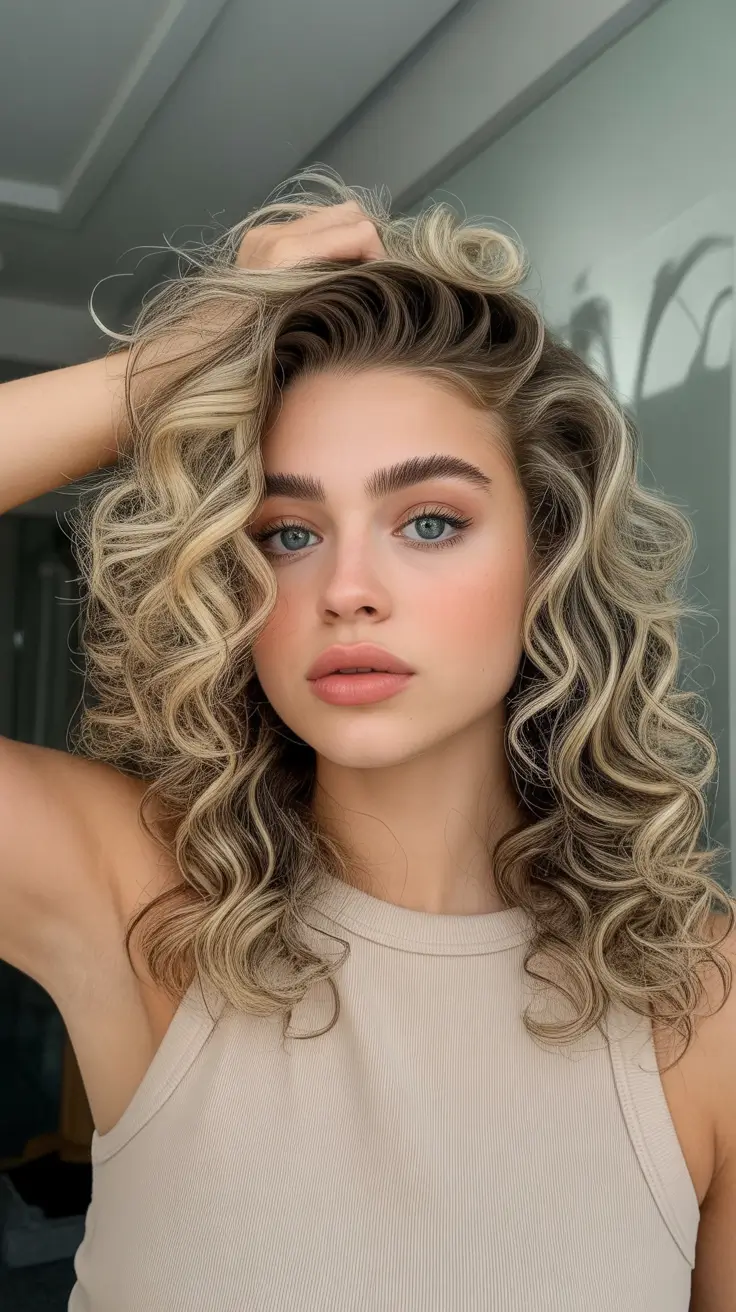 curly hairstyles Dimensional Balayage Curls with Soft Lift