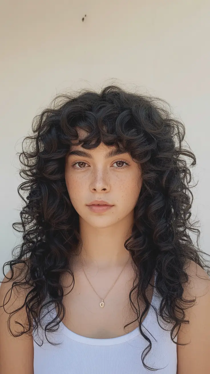 Cute hairstyle ideas 2026 Natural Curly Shag with Bangs