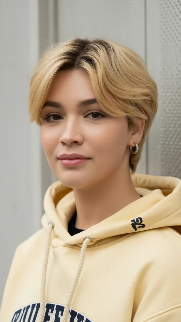 Cute hairstyle ideas 2026 Soft Boy Cut with Two-Tone Blonde