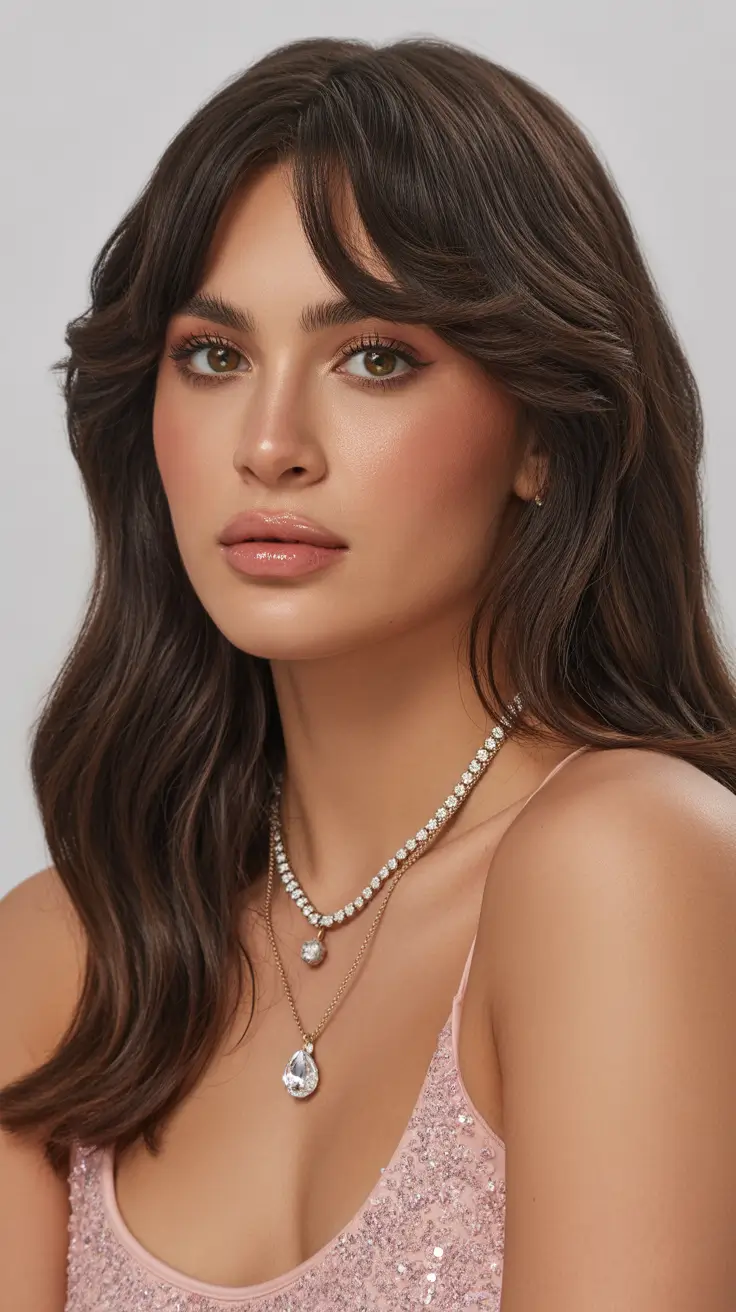 Cute hairstyle ideas 2026 Romantic Curtain Bangs with Subtle Shine