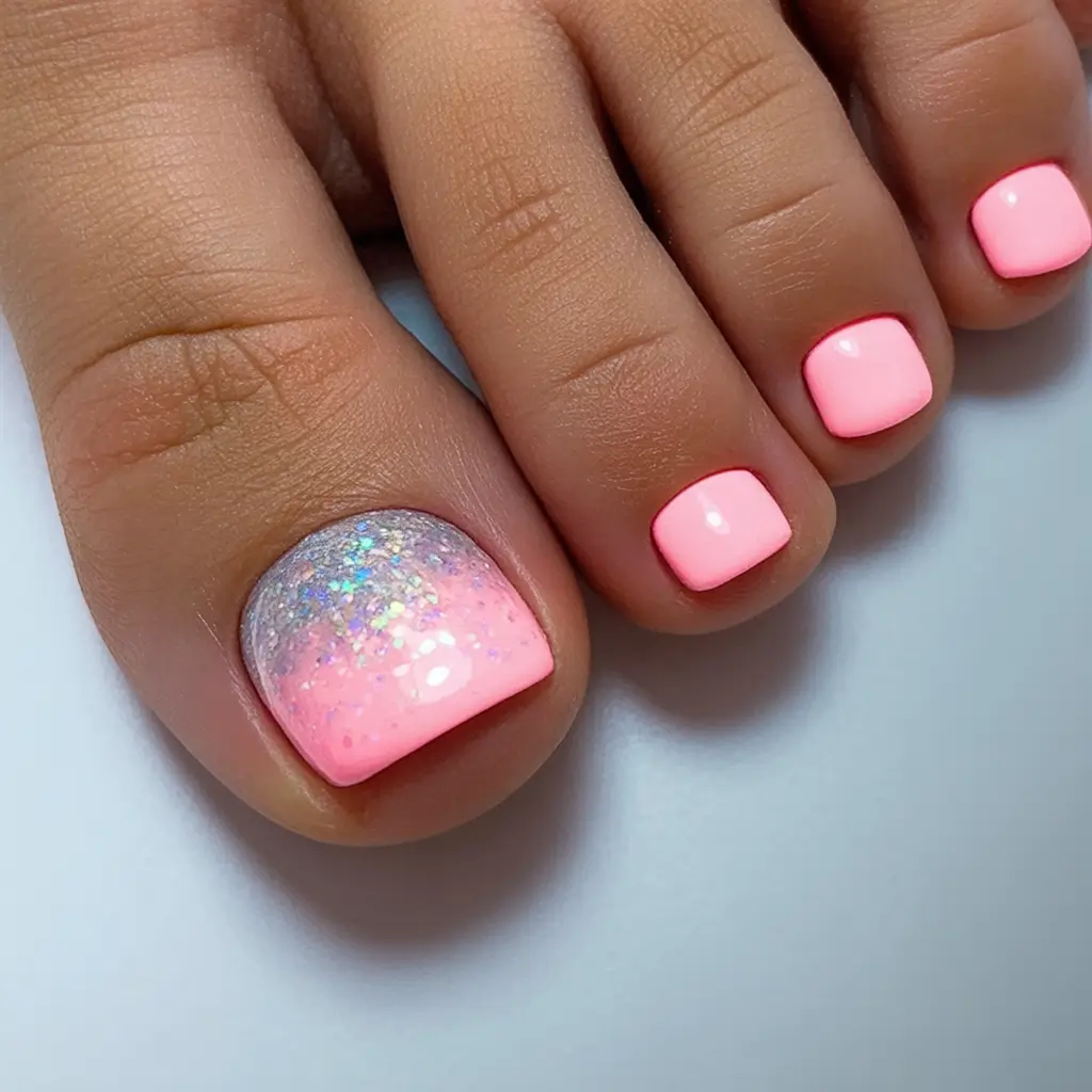 cute toe nails 2026 Soft Pink Glow With Sparkling Ombre