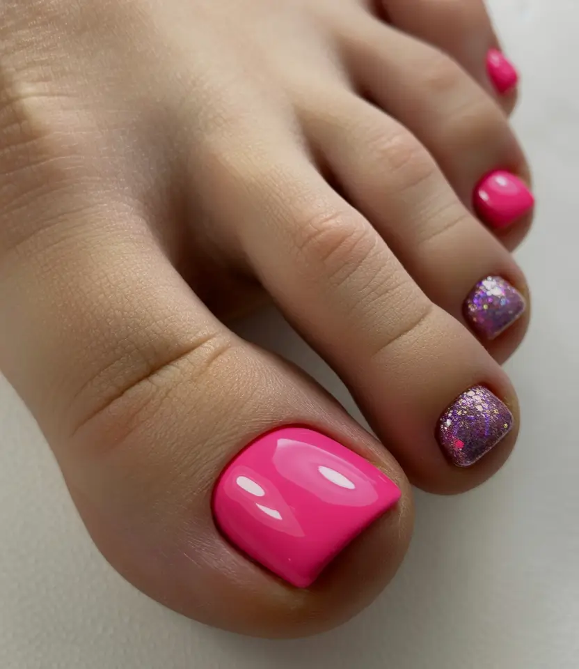 cute toe nails 2026 Pink Glow With Glitter Accents