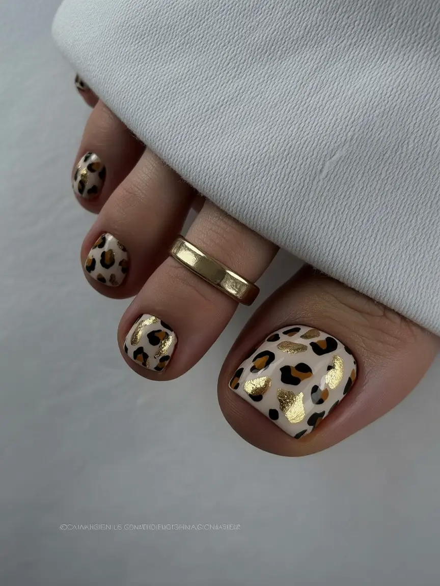 cute toe nails 2026 Gold Leopard Luxe