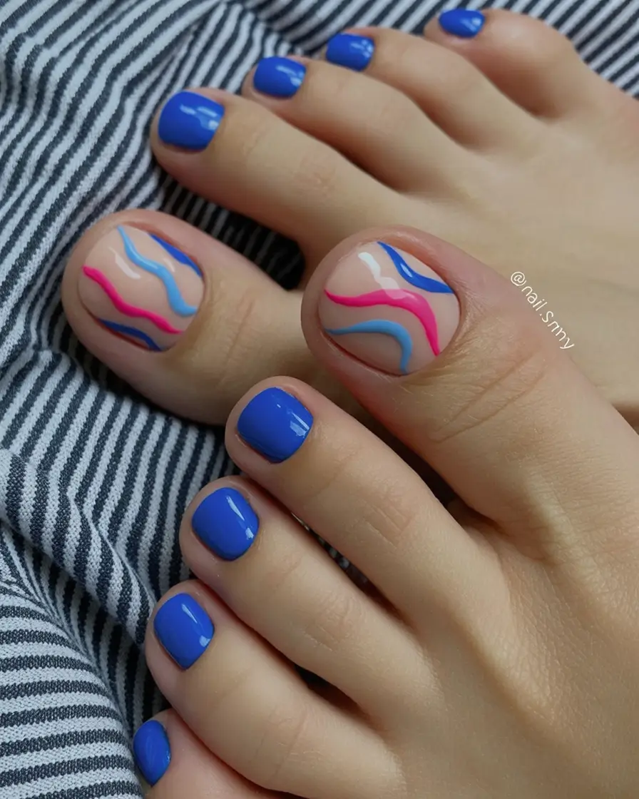 cute toe nails 2026 Blue Waves on Nude