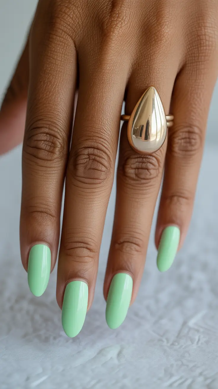 green nails inspiration 2026 Pastel Mint Almonds for a Soft and Elegant Glow