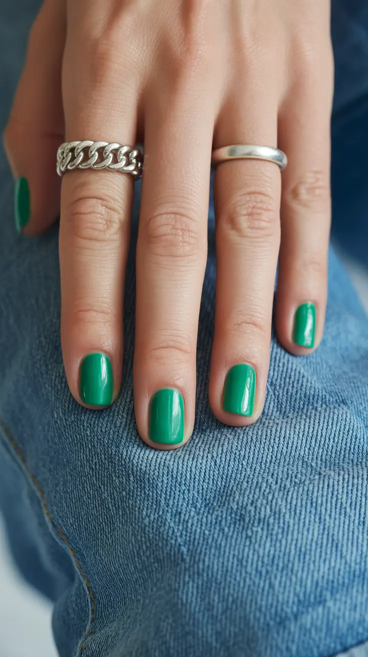 green nails inspiration 2026 Clean Classic Medium Green for Everyday Ease