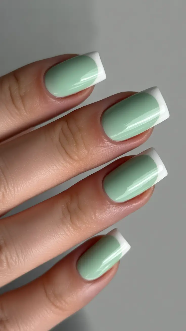 green nails inspiration 2026 Soft Sage French With a Clean Modern Edge