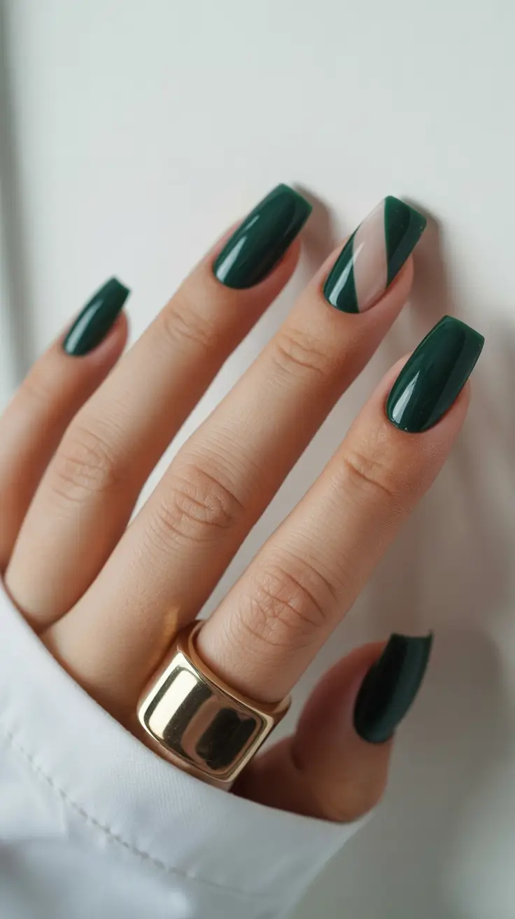 green nails inspiration 2026 Deep Forest Chic With Minimalist Angles