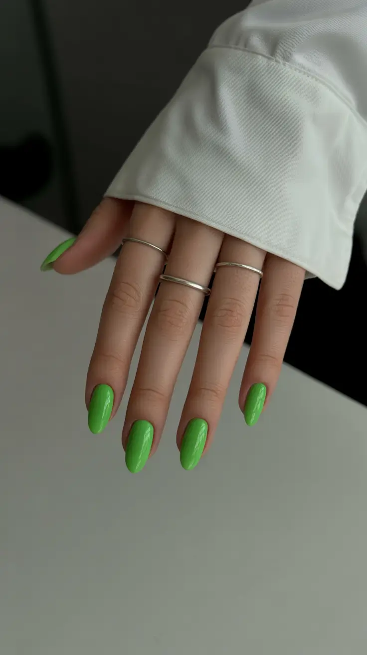 green nails inspiration 2026 Neon Almond Glow for Sleek Everyday Confidence