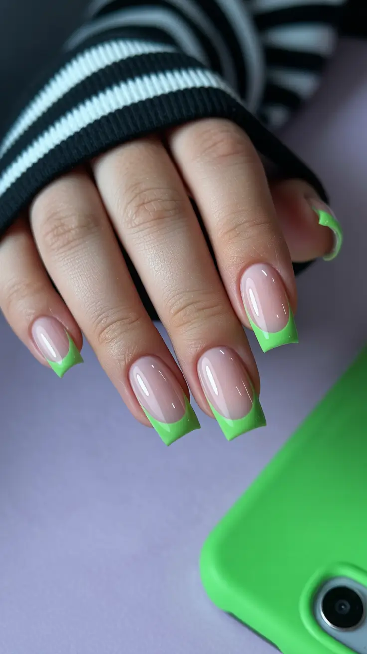green nails inspiration 2026 Lime French Tips With a Modern Twist