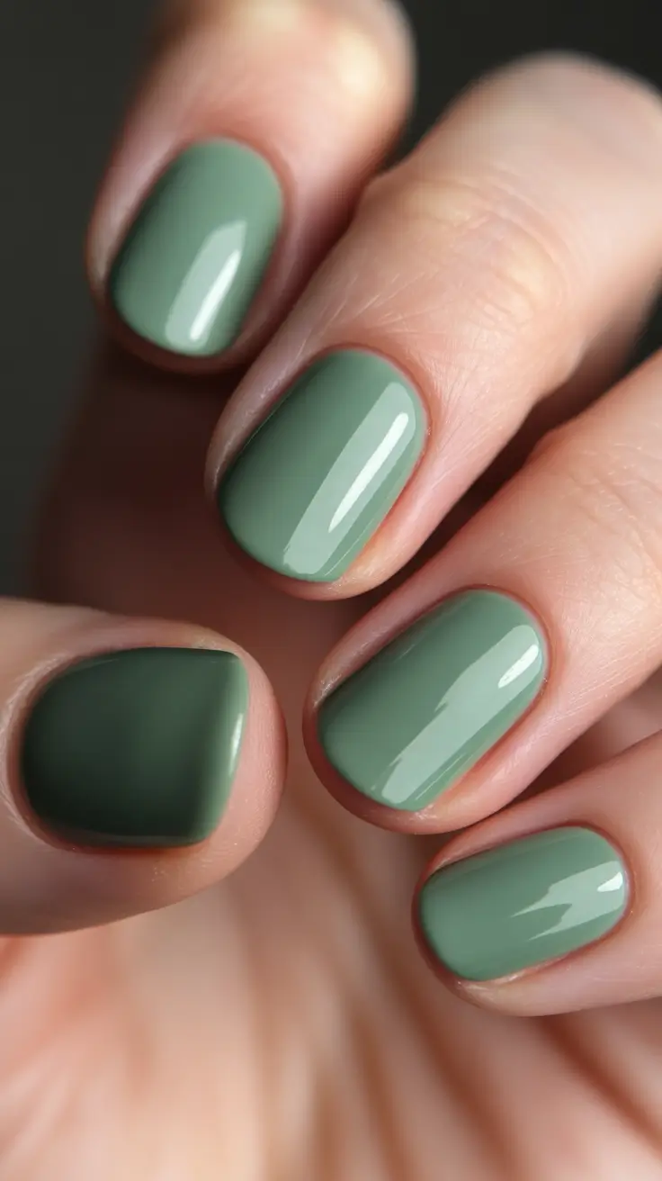 green nails inspiration 2026 Soft Sage Short Rounds for Everyday Calm