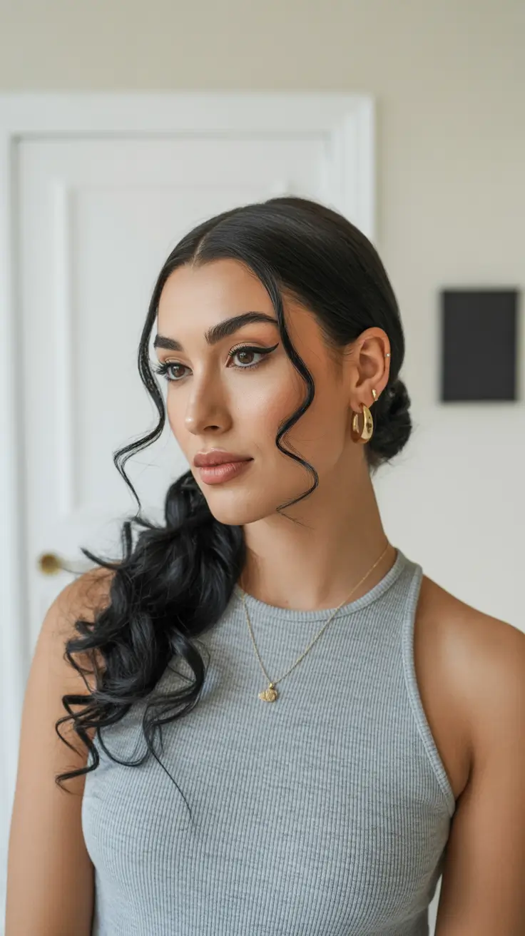 Hairstyles for long hair 2026 - Side-Swept Low Pony with Polished Twists