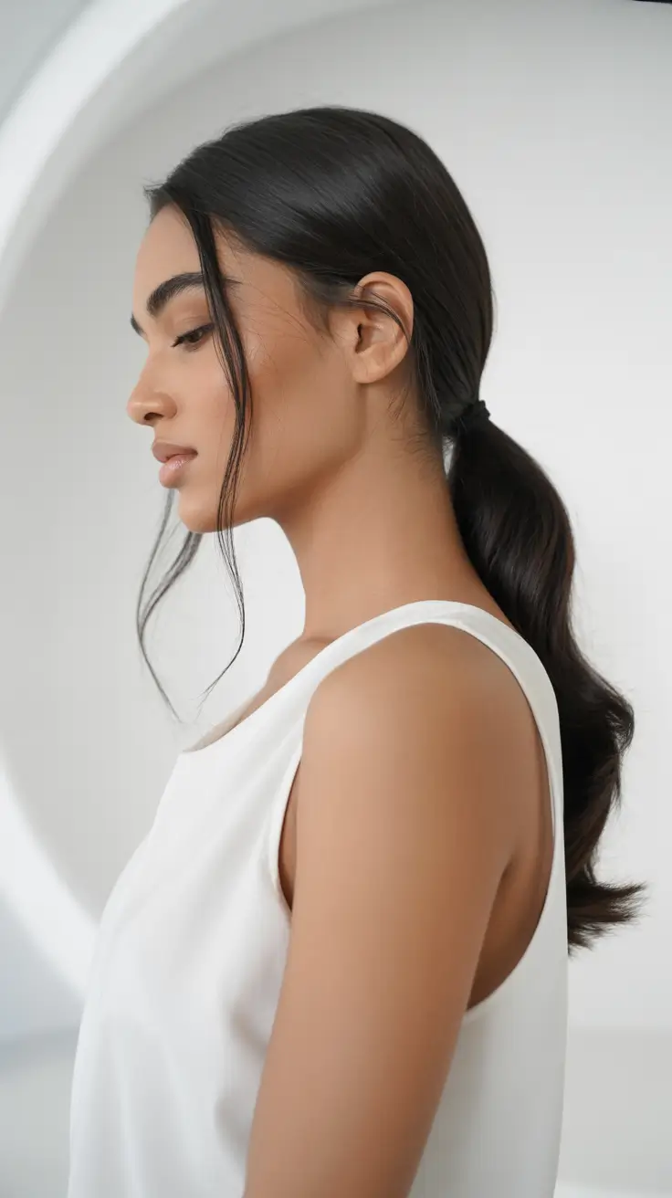 Hairstyles for long hair 2026 - Minimalist Low Pony with Clean Draping