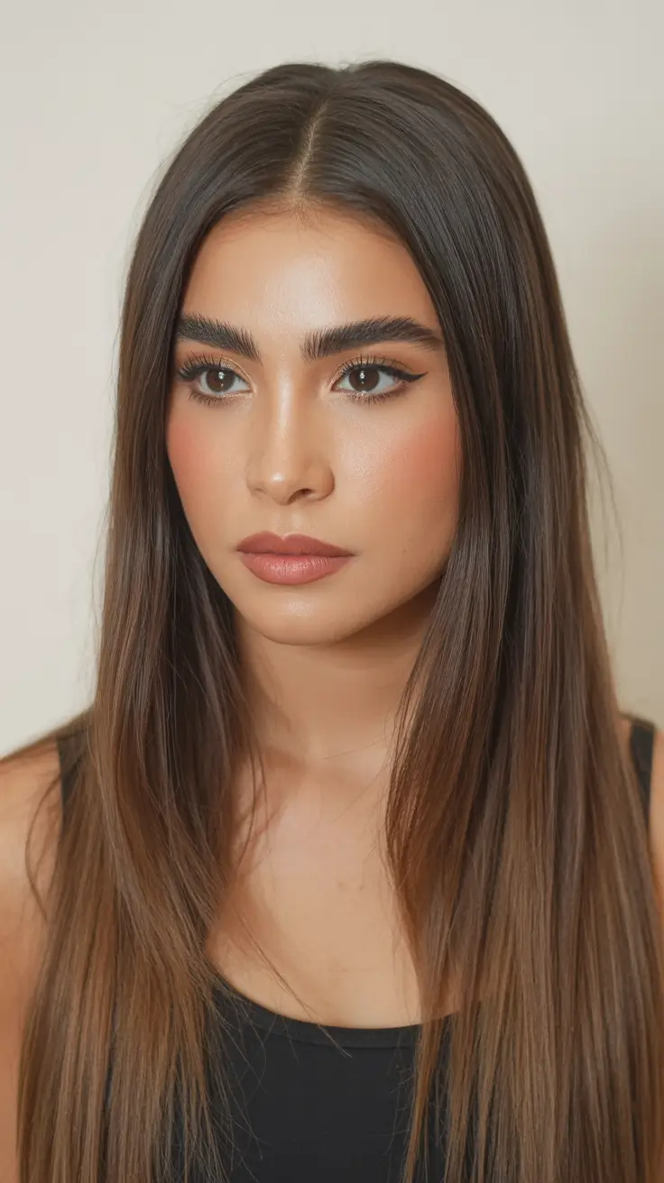 Hairstyles for long hair 2026 - Sleek Coffee-Brown Lengths with Subtle Gradient