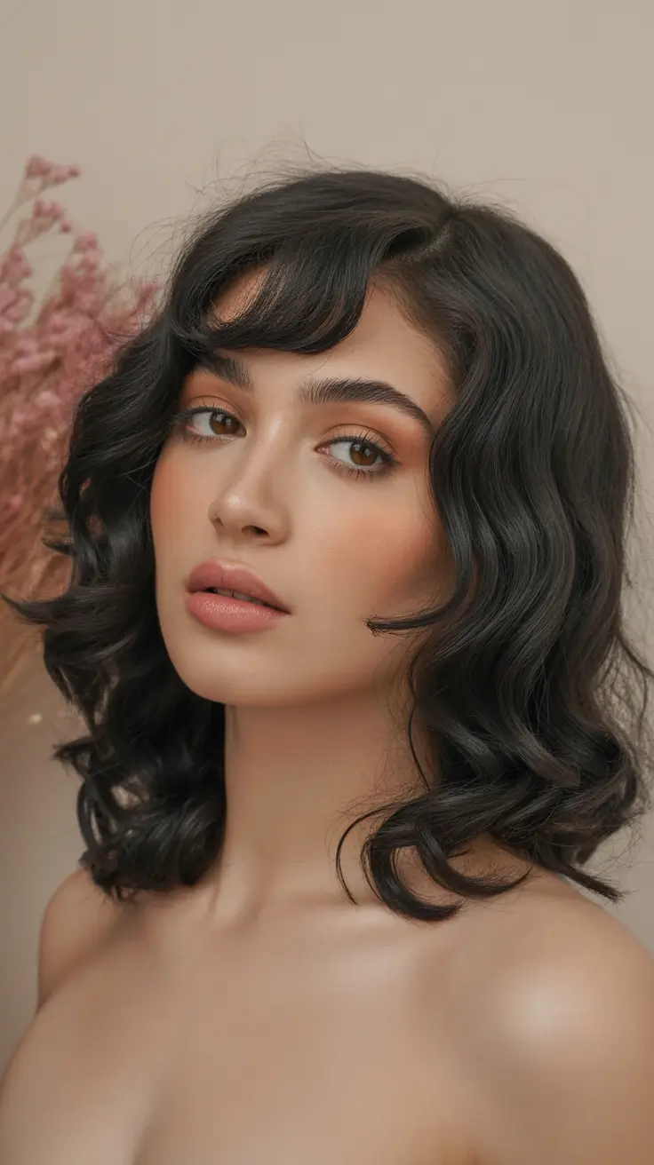 Hairstyles for medium length hair 2026 - Romantic Curled Medium Length with Soft Baby Bangs