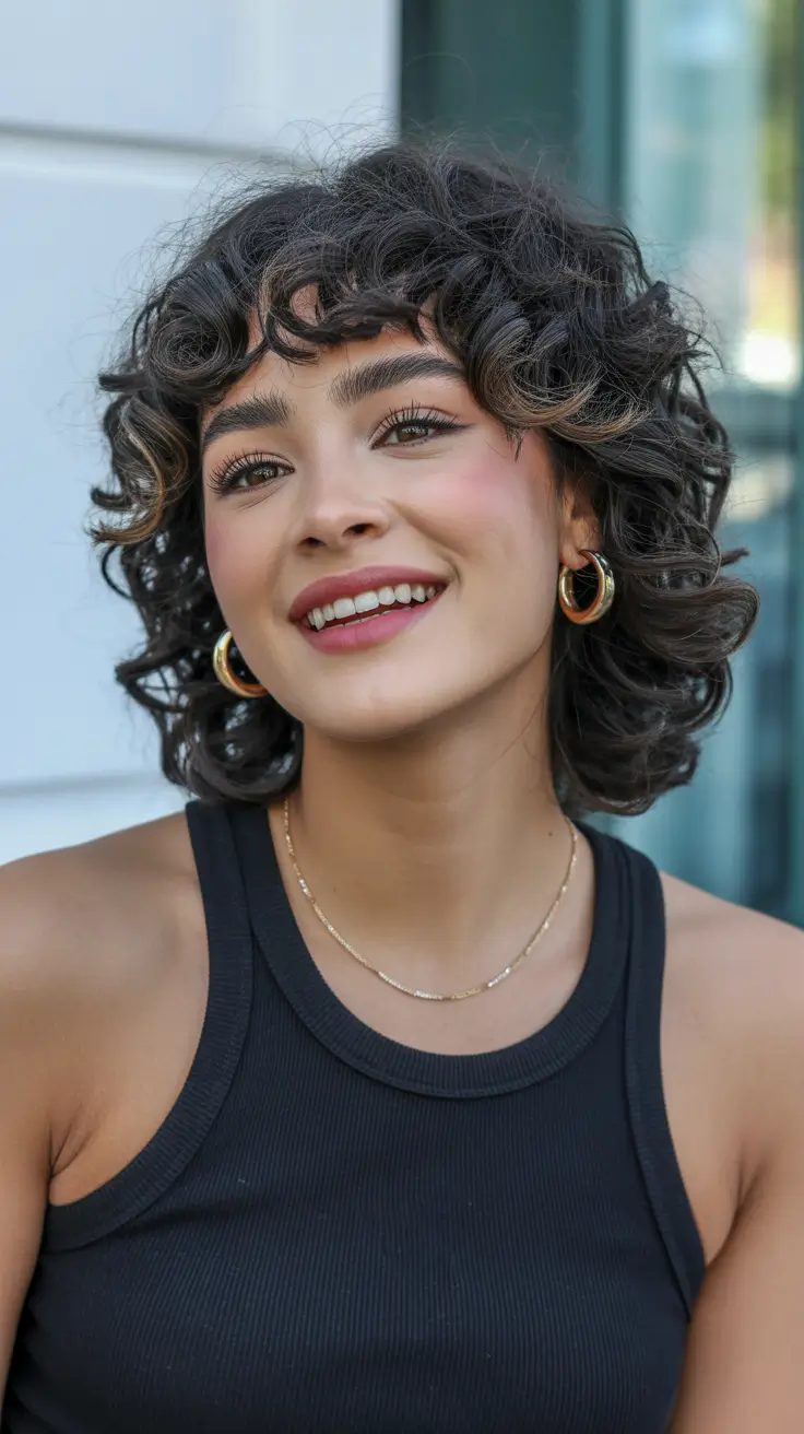 Hairstyles for medium length hair 2026 - Playful Curly Bob with Bright, Youthful Movement