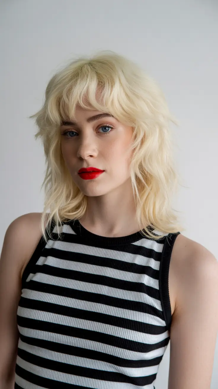 Hairstyles for medium length hair 2026 - Modern Blonde Shag with Airy Bangs