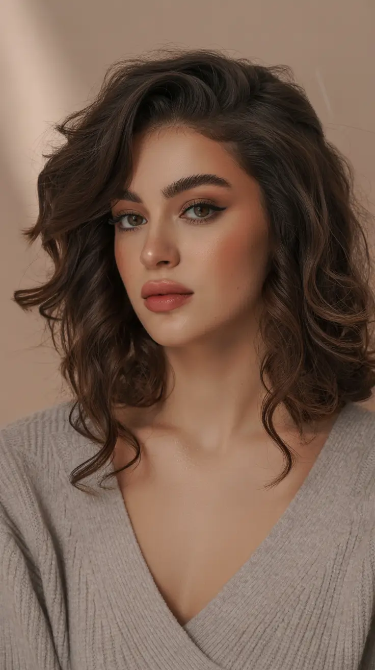 Hairstyles for medium length hair 2026 - Voluminous Curly Side Part with Soft Tousle
