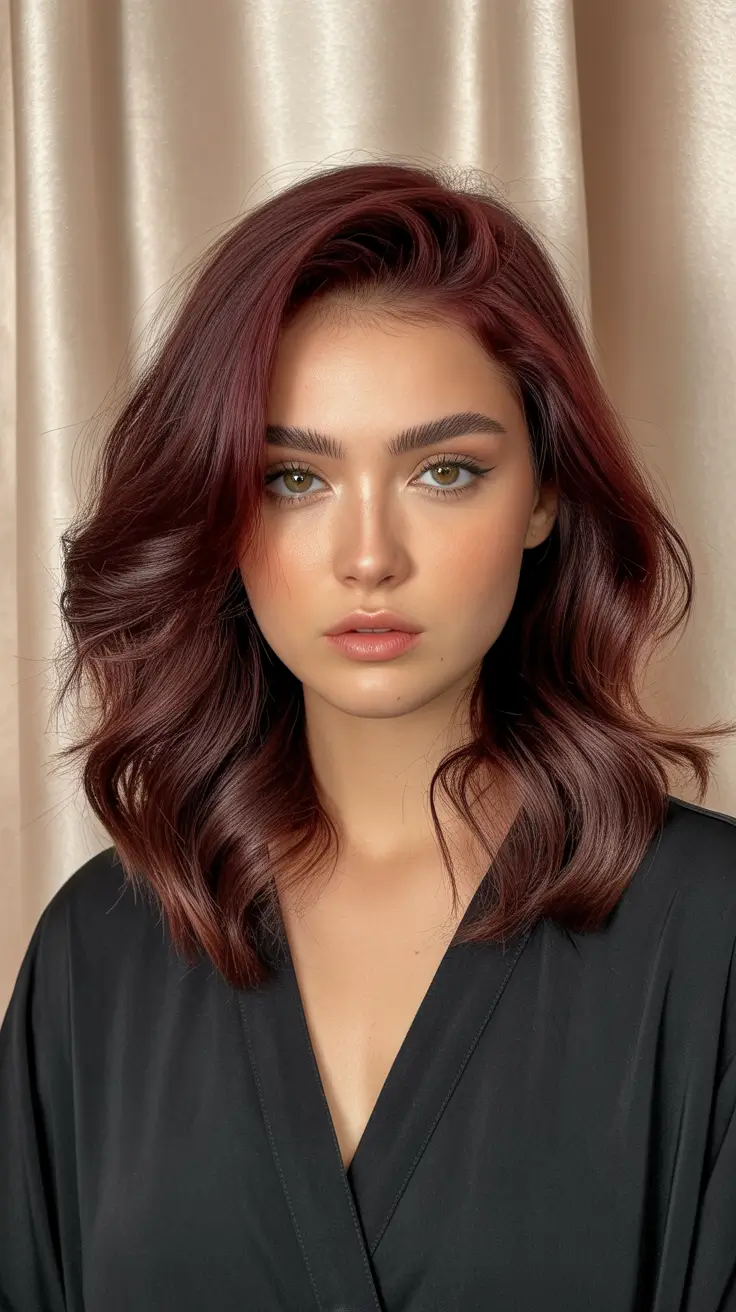 Hairstyles for medium length hair 2026 - Rich Mahogany Medium Waves with Depth and Shine
