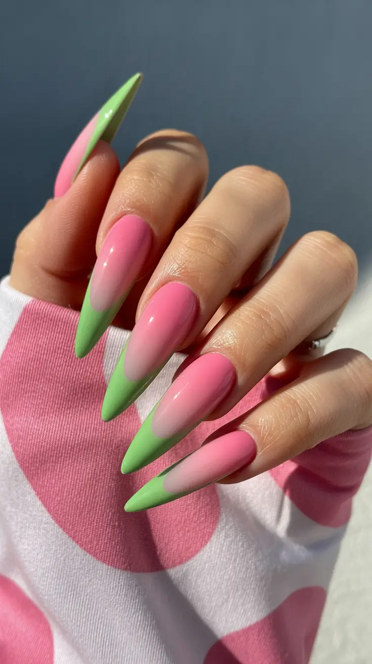 nail inspo 2026 Pink and Mint Gradient Almonds