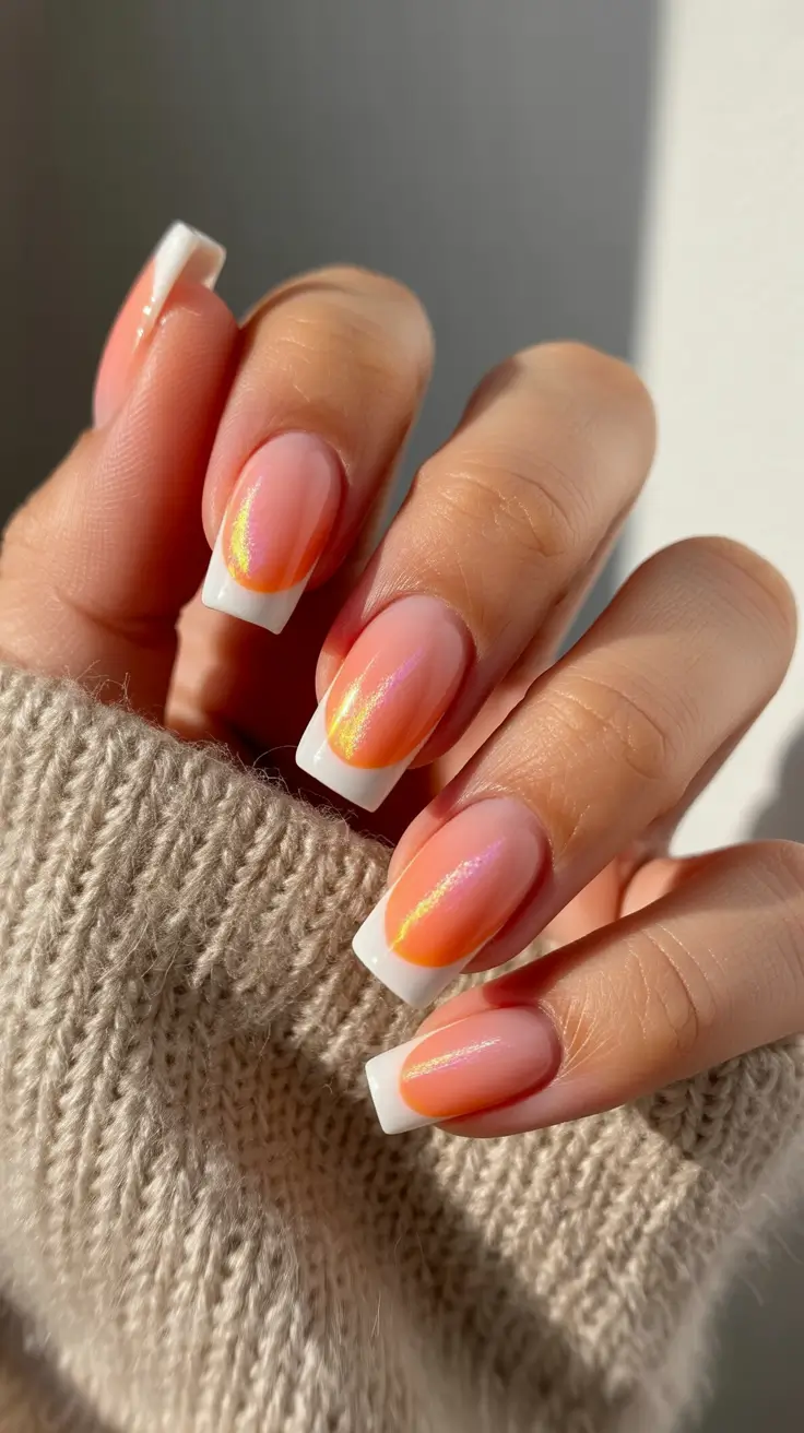 nail inspo 2026 Soft Sunset Glow With Classic Tips