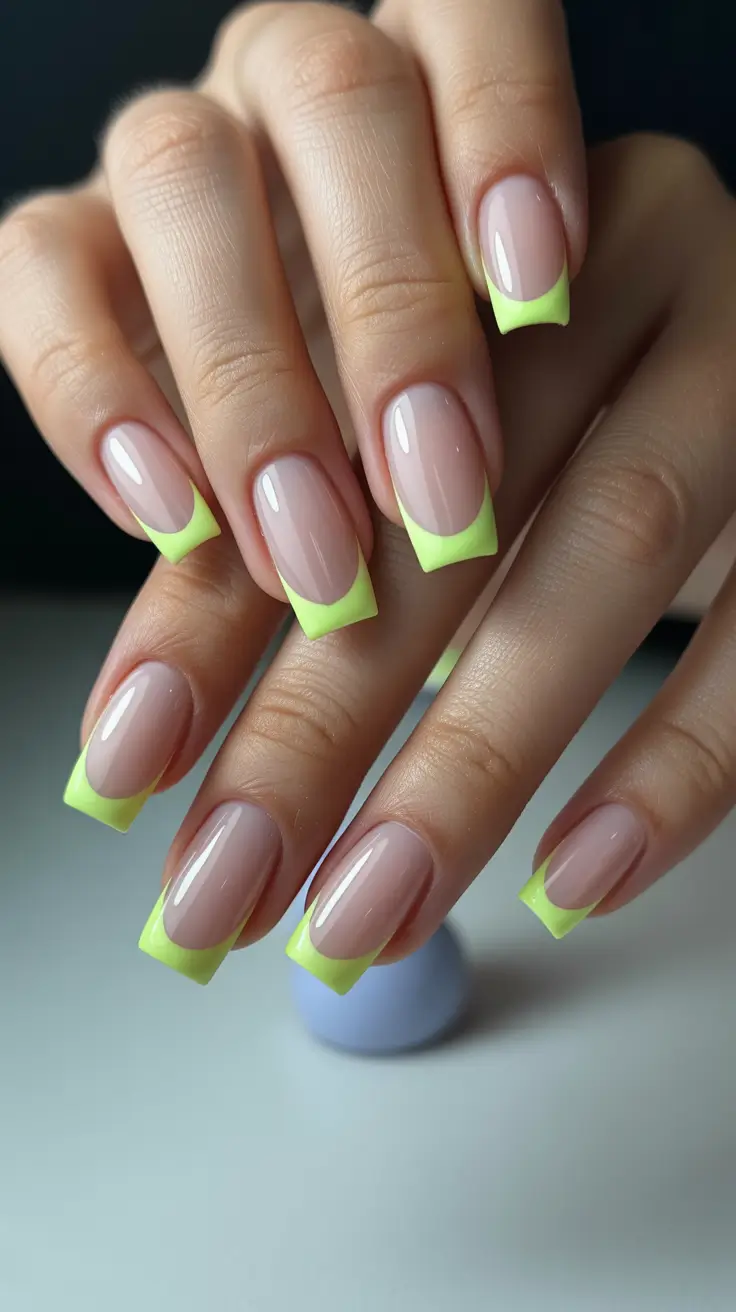 nail inspo 2026 Soft Neon French Squares