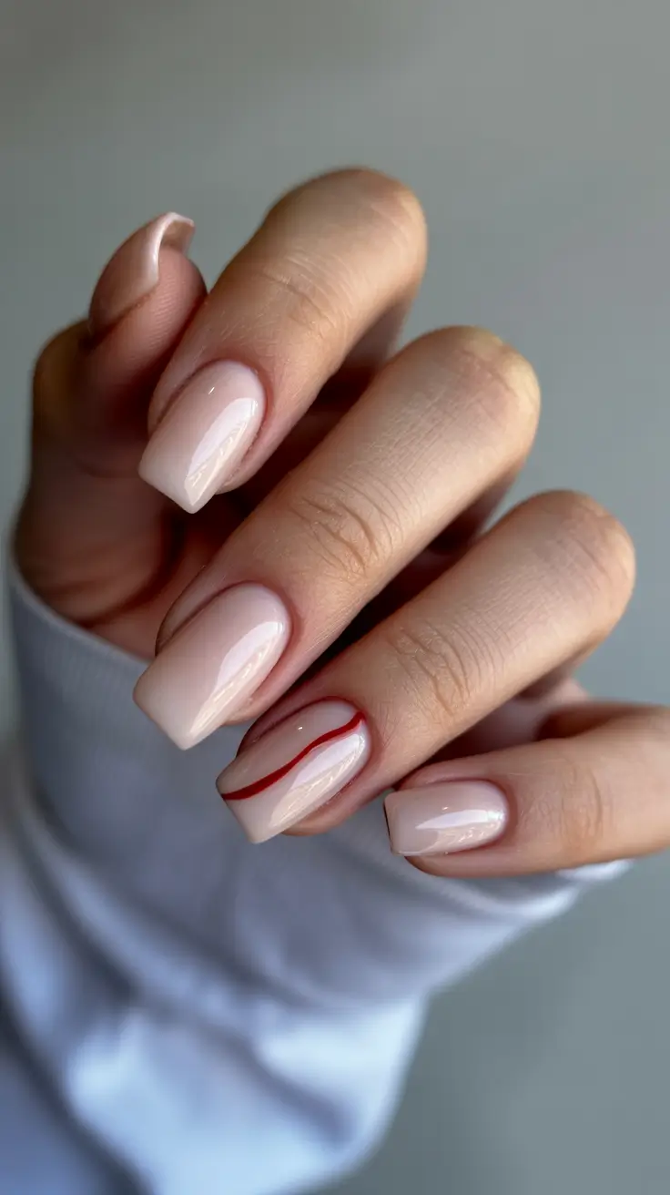 nail inspo 2026 Nude Minimalism With a Single Red Line