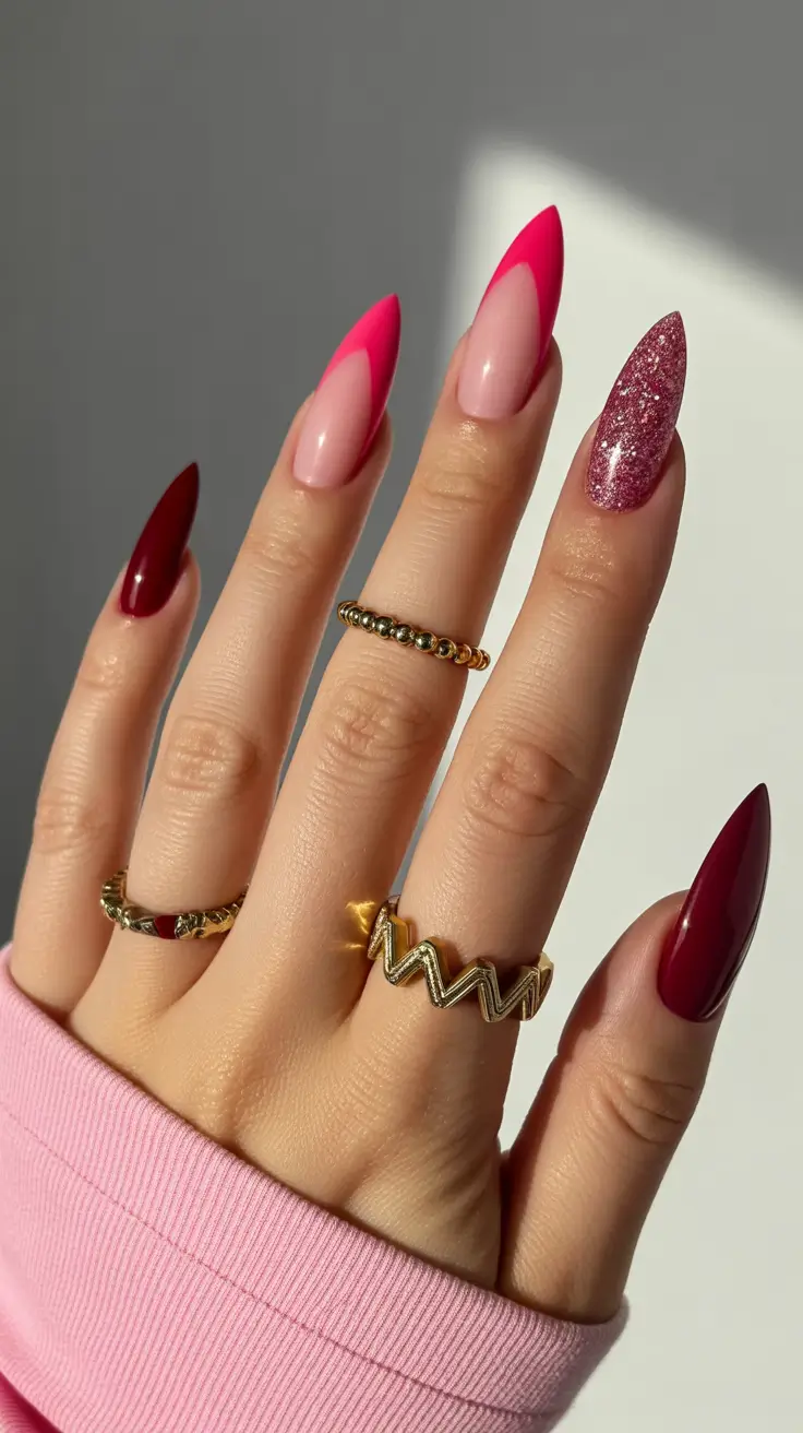 nail inspo 2026 Hot Pink Meets Berry Drama