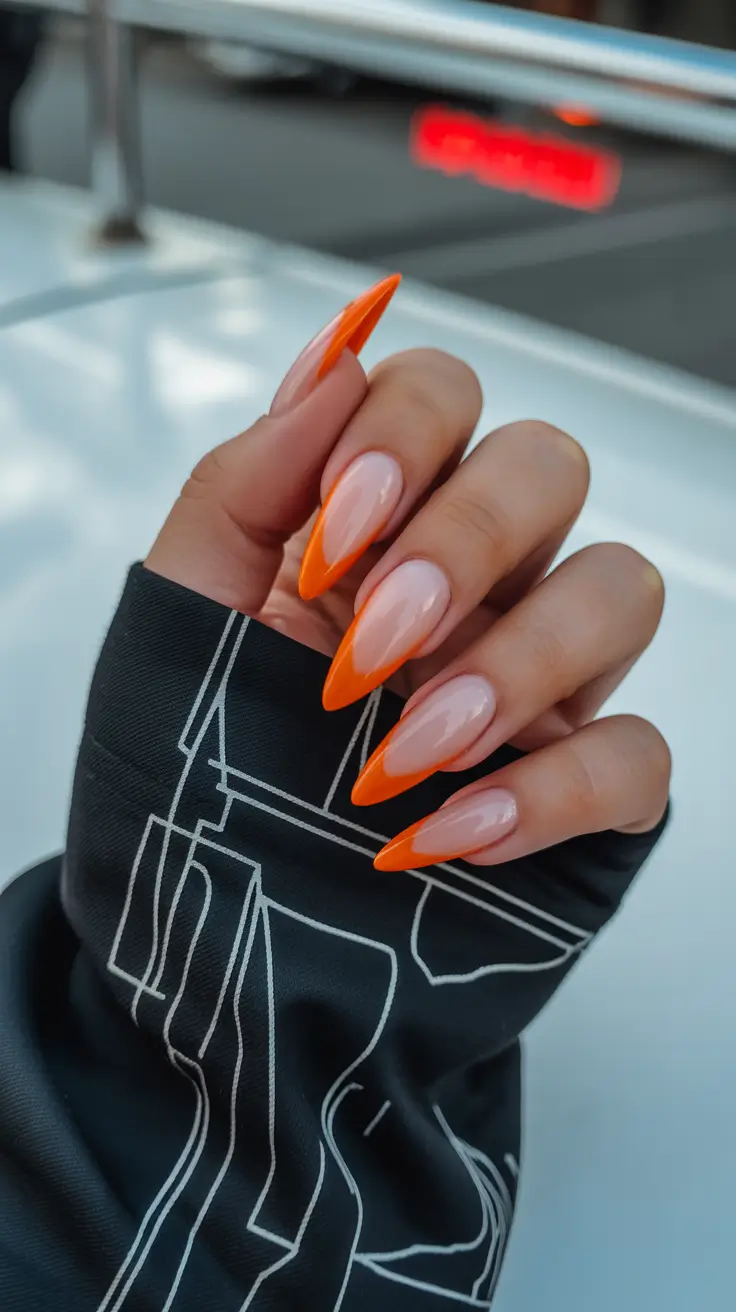 nail inspo 2026 Neon Citrus Flame Tips