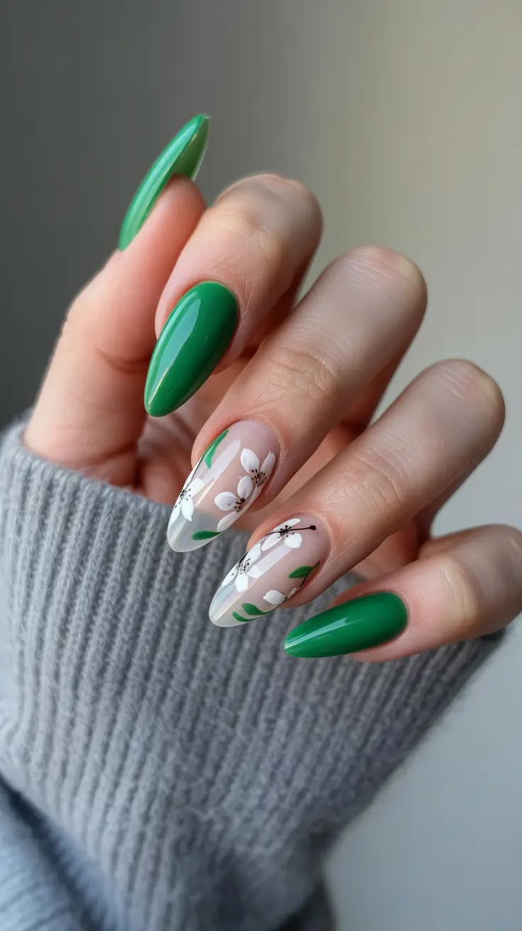 nail inspo 2026 Green Botanical Almonds
