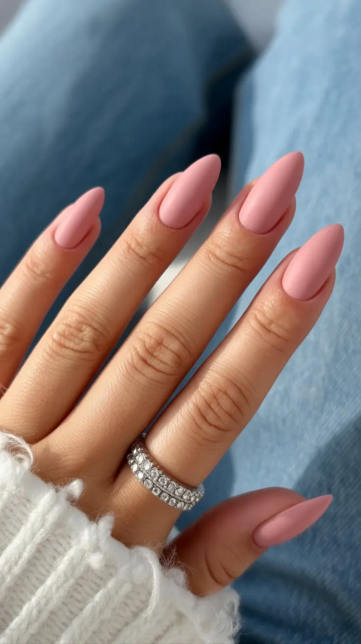 neutral nails for work 2026 Soft Matte Pink Almonds
