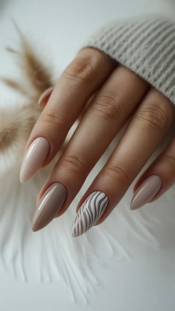 neutral nails for work 2026 Taupe Line Art Elegance