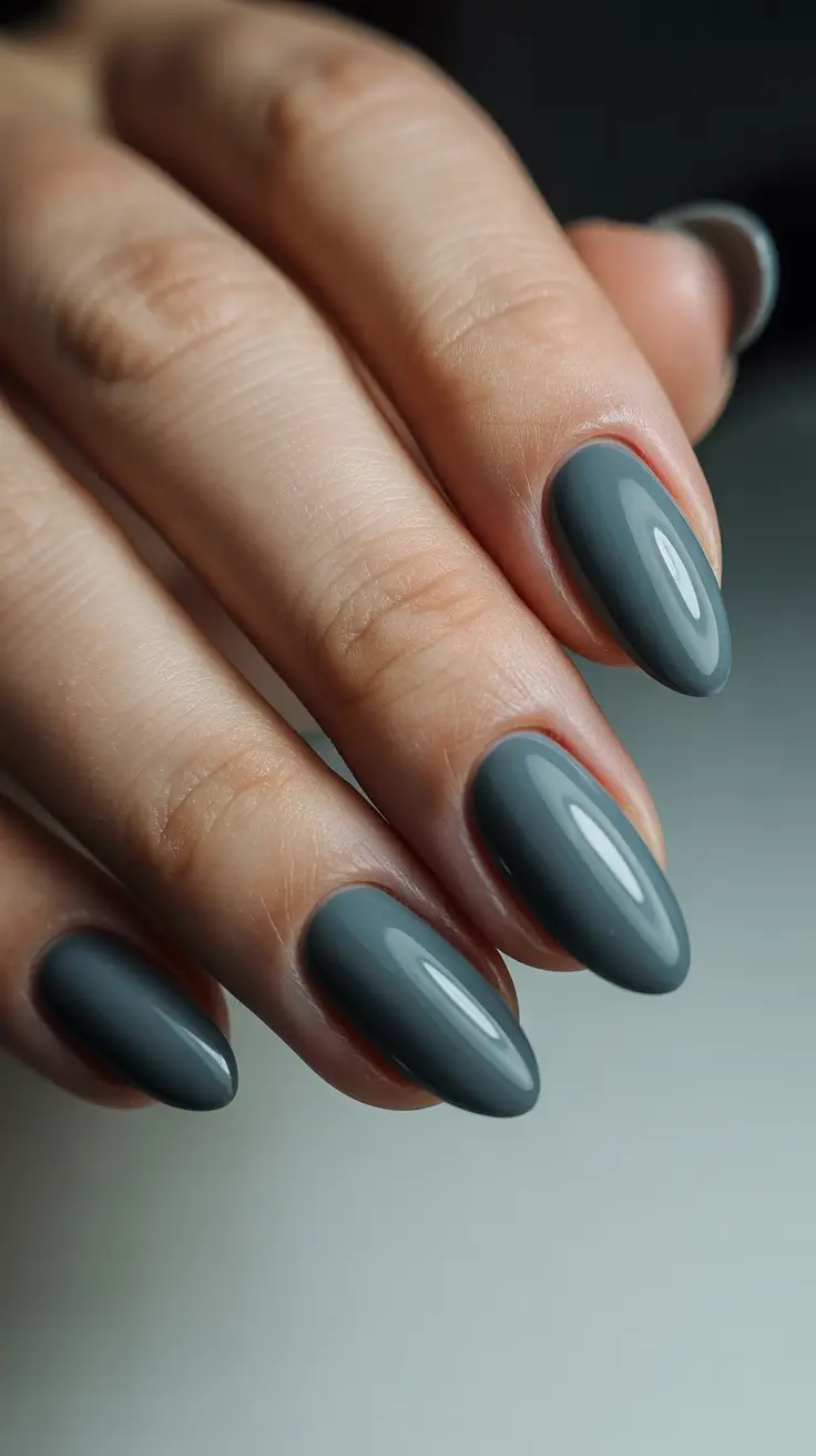 neutral nails for work 2026 Steel Grey Almonds