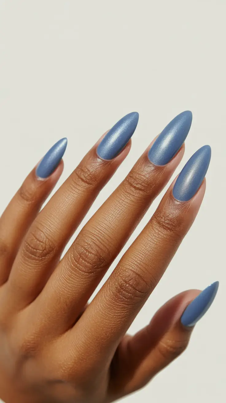 neutral nails for work 2026 Stormy Blue Chrome