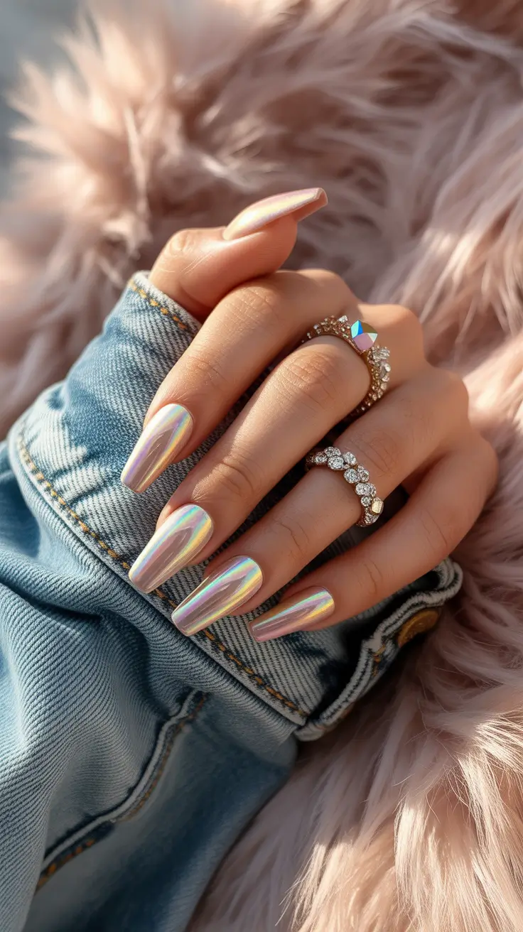 new coffin nails 2026 Pearly Chrome Glow for Dreamy Summer Light