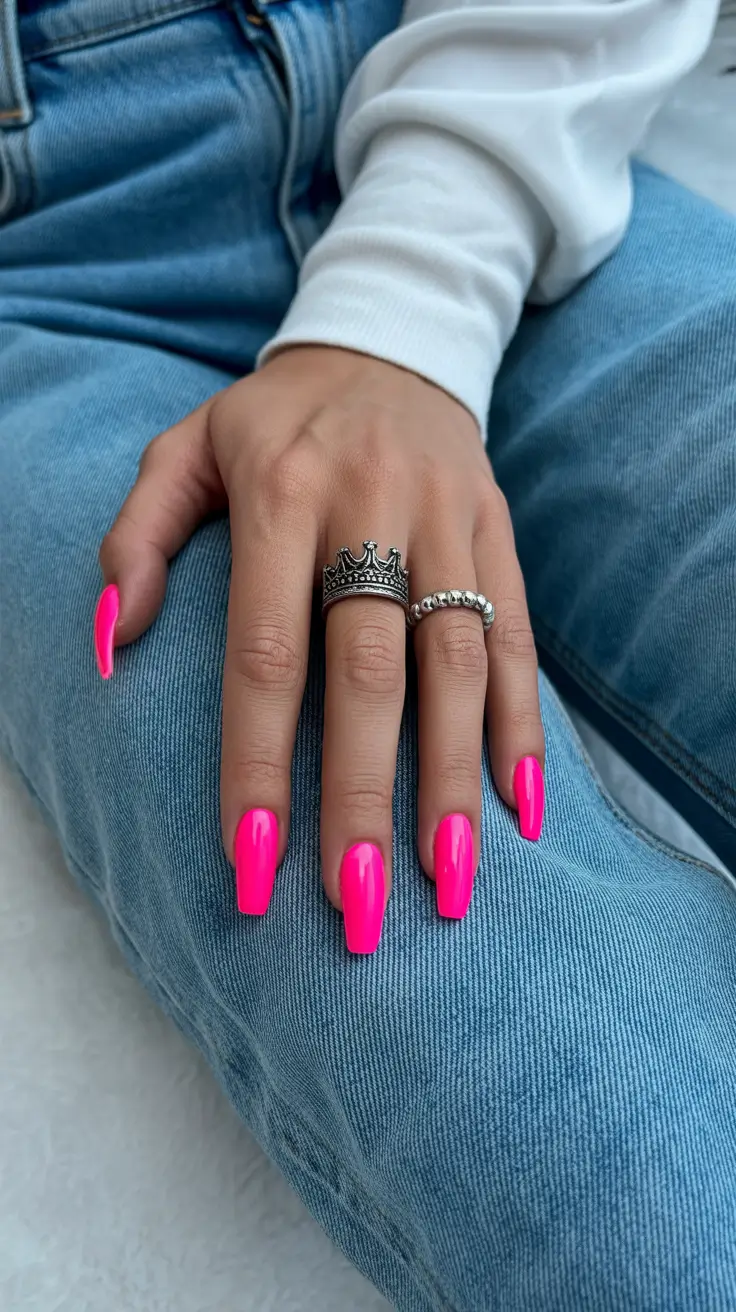 new coffin nails 2026 Electric Pink Pop for Bold Youthful Energy