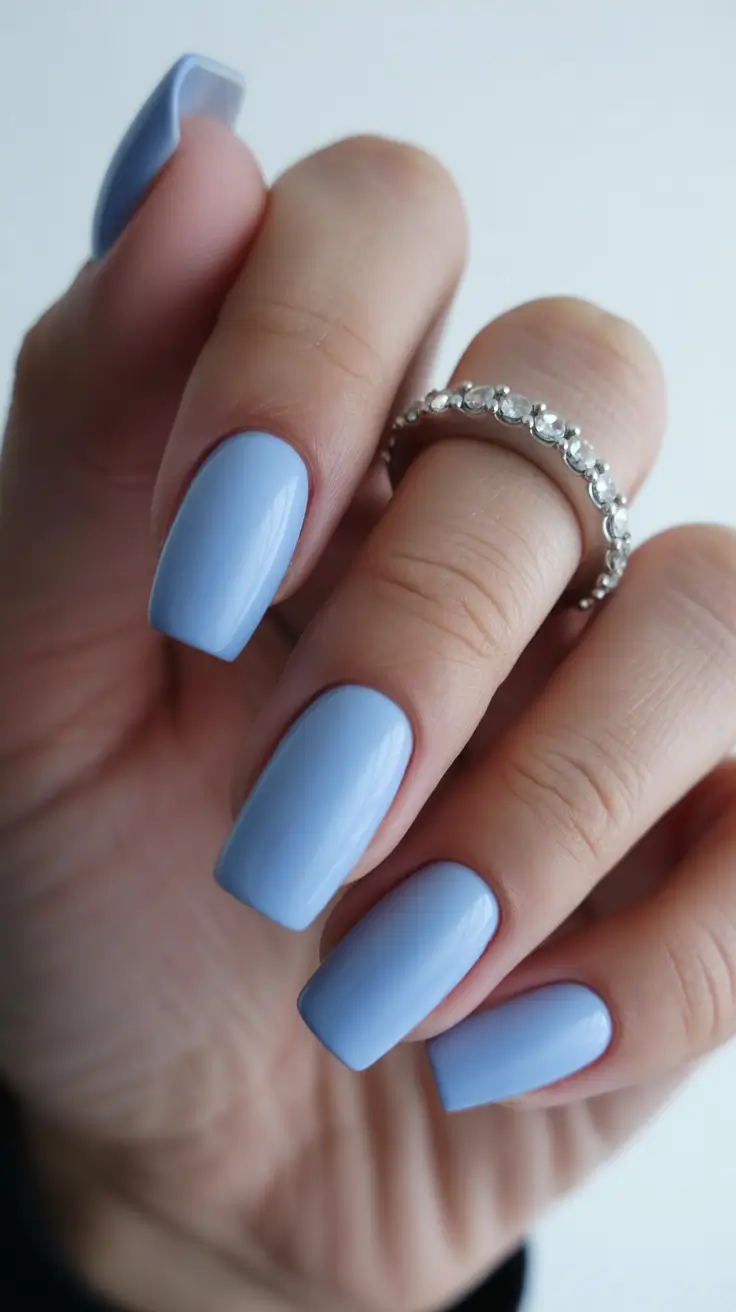 new coffin nails 2026 Sky-Blue Soft Gloss for Calm Summer Minimalism