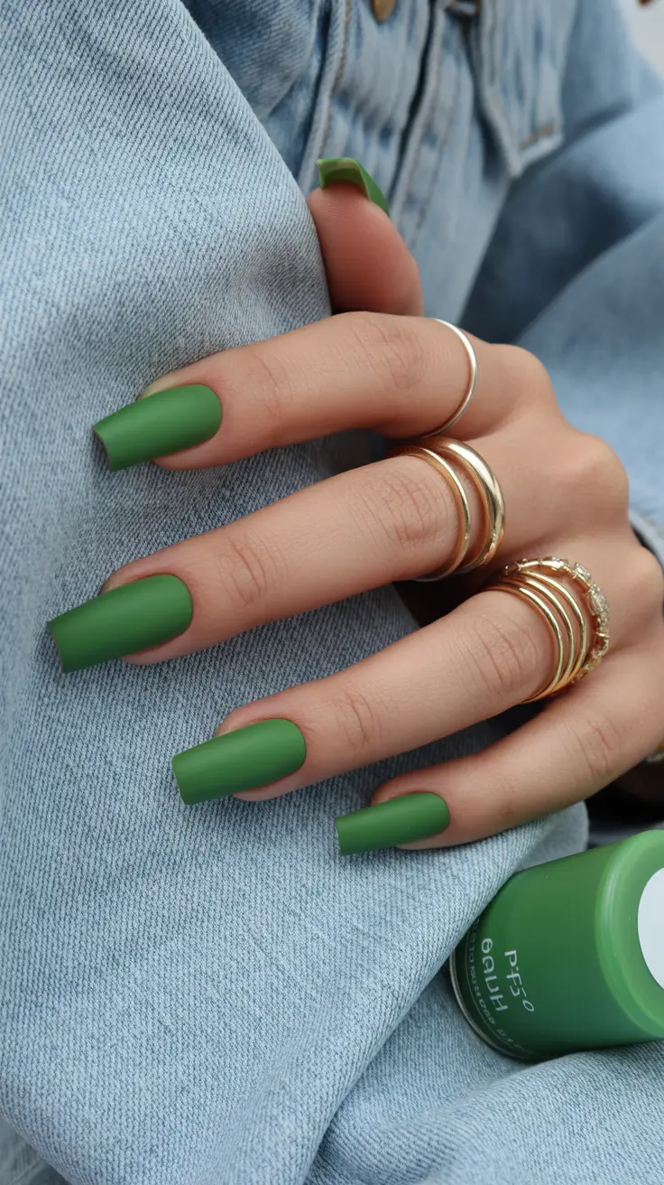 new coffin nails 2026 Matte Olive Green for Trendy Earthy Summer Vibes