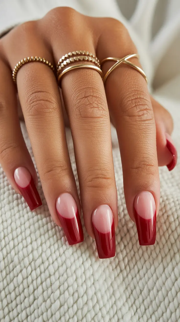 new coffin nails 2026 Cherry Crescent Contrast for Modern French Energy