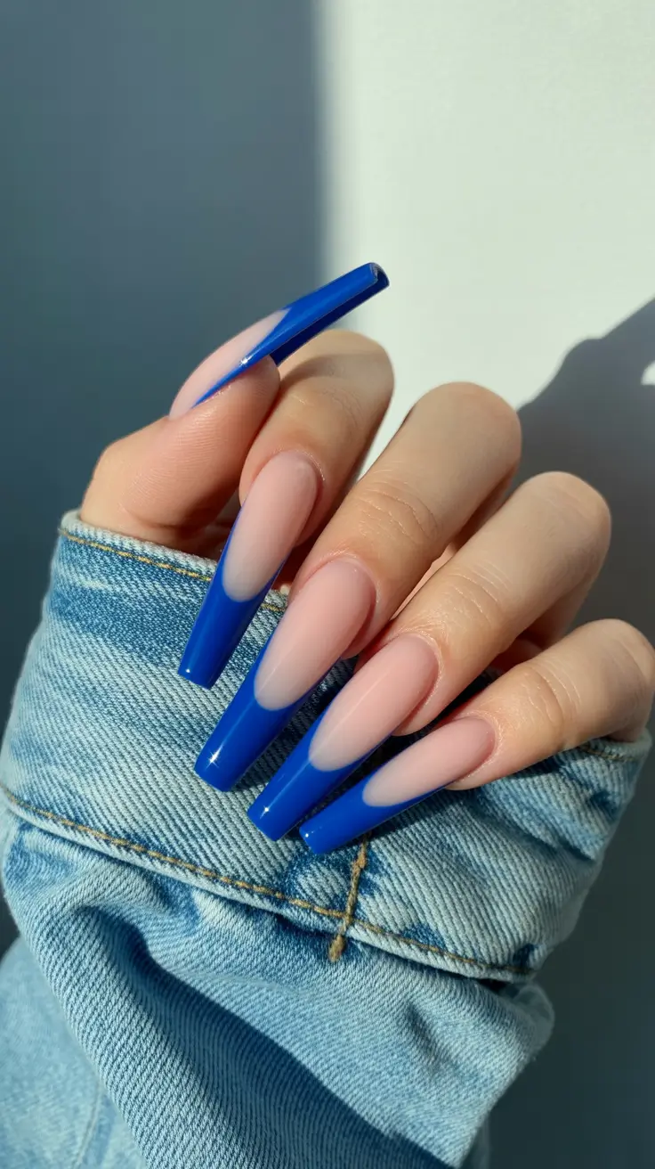 new coffin nails 2026 Electric Blue Cutout French for Y2K Summer Drama