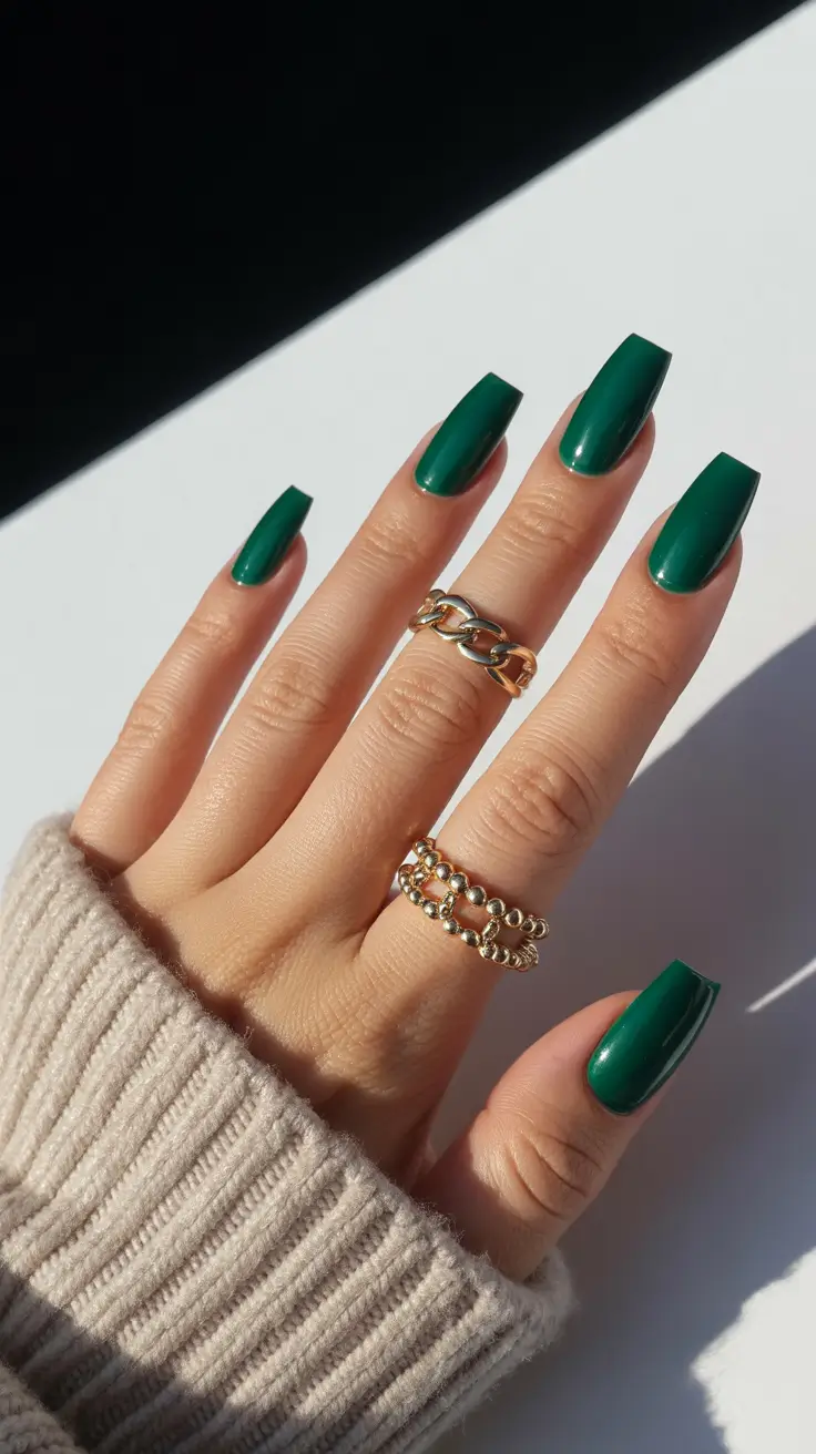 new coffin nails 2026 Deep Forrest Green Mood for Minimalist Summer Drama