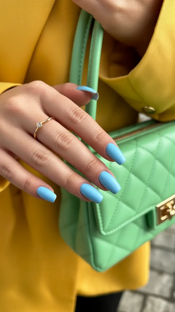 popular nail colors 2026 Sky Blue Chic With Color-Play Styling