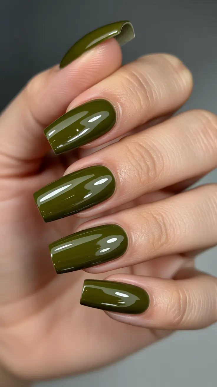 popular nail colors 2026 Deep Olive Gloss