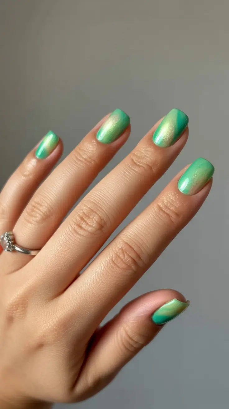 popular nail colors 2026 Green-Gold Shimmer Shift