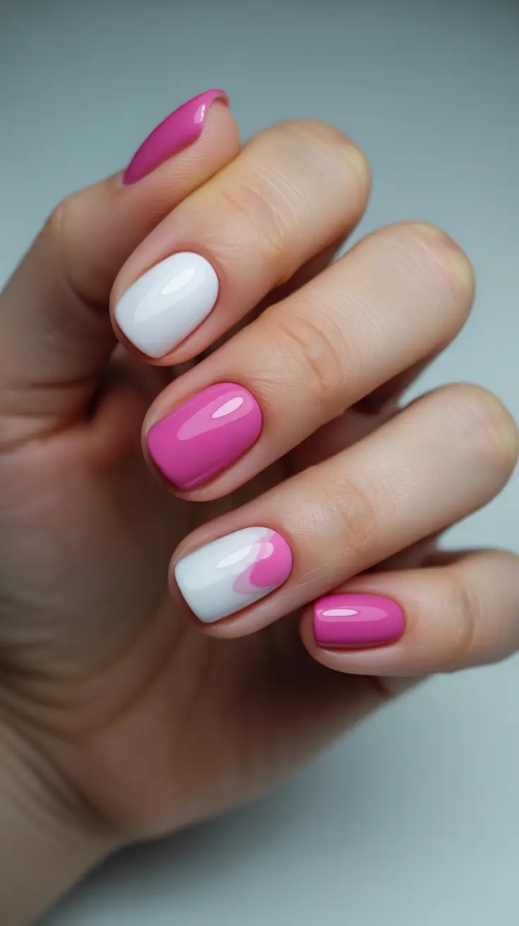 popular nail colors 2026 Rosy Swirls and Soft White Balance