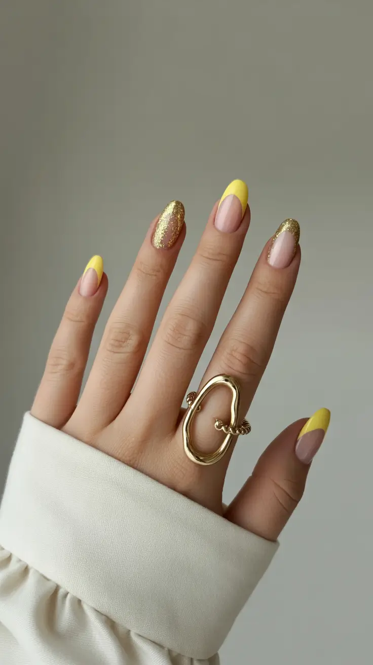 popular nail colors 2026 Lemon Gold French Accent