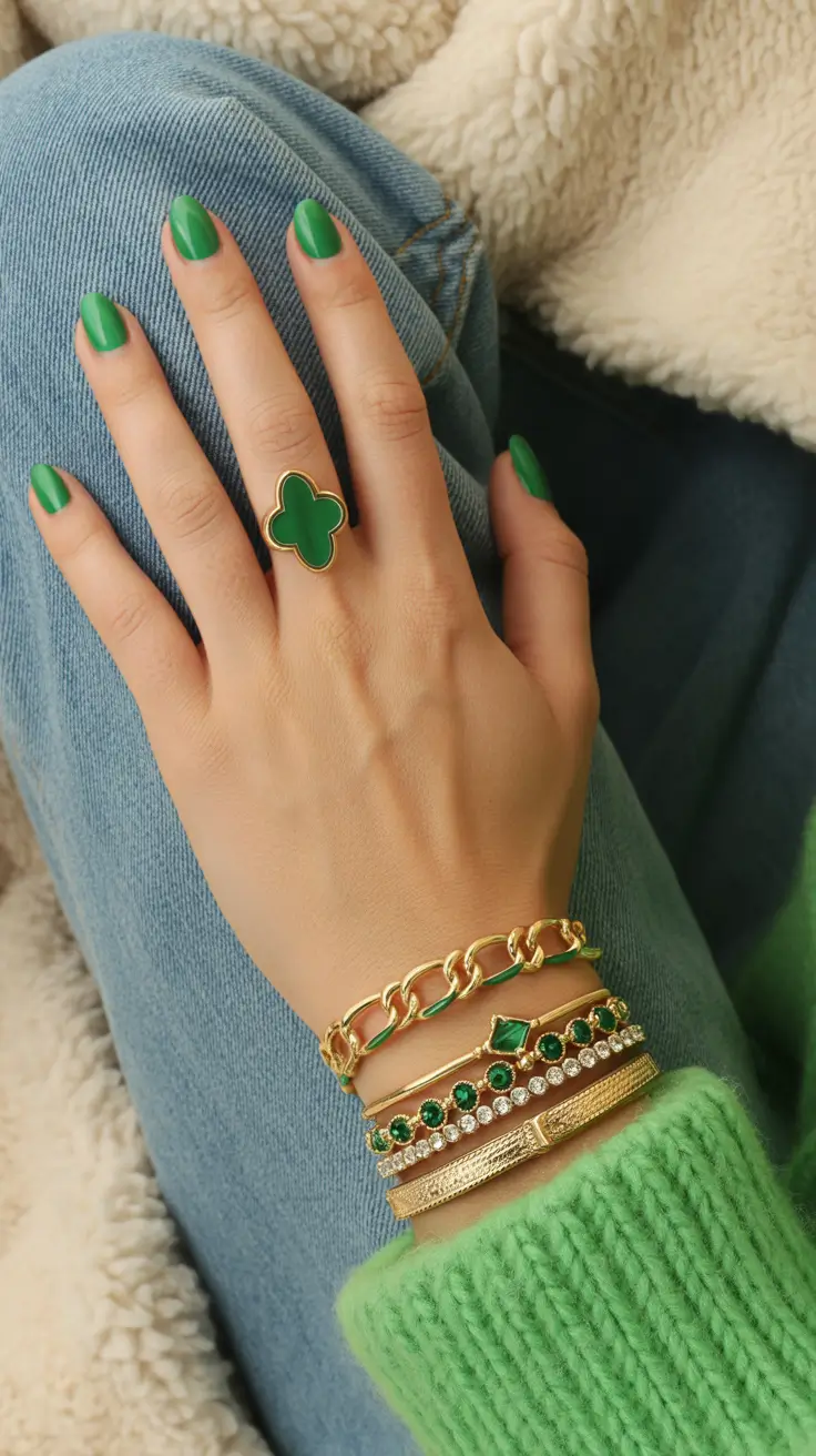 popular nail colors 2026 Emerald Green Minimalist Chic