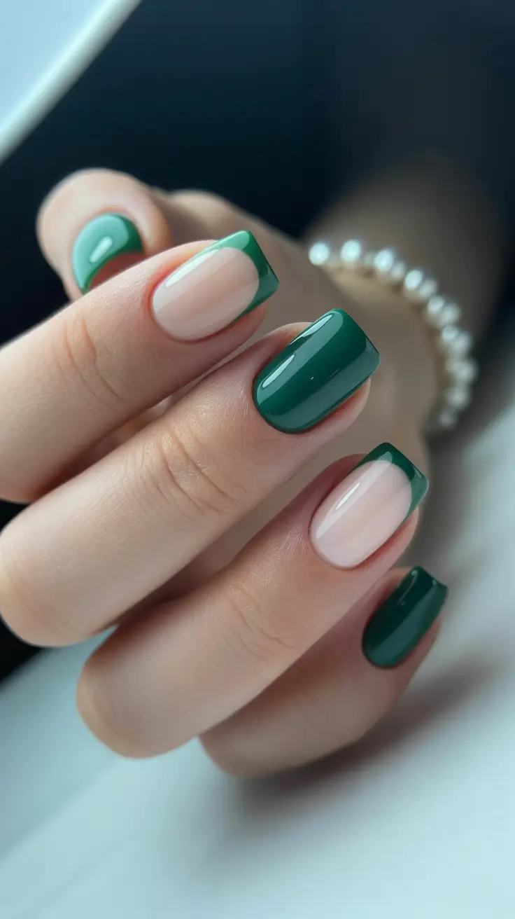 popular nail colors 2026 Deep Green French Mood