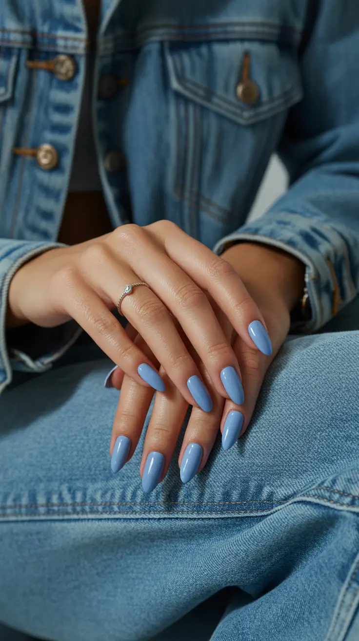 popular nail colors 2026 Soft Denim Blue Simplicity