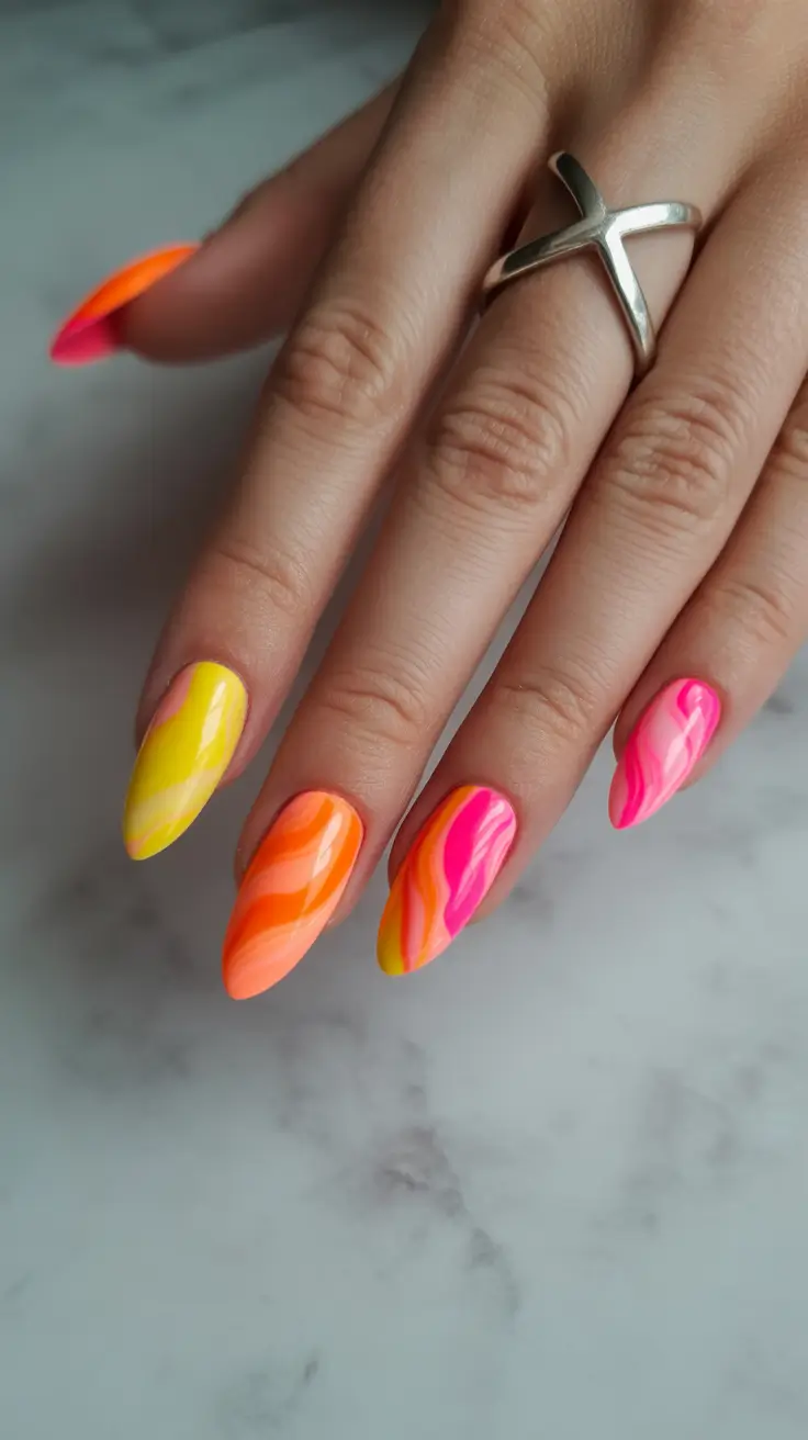 popular nail colors 2026 Neon Heatwave Swirls